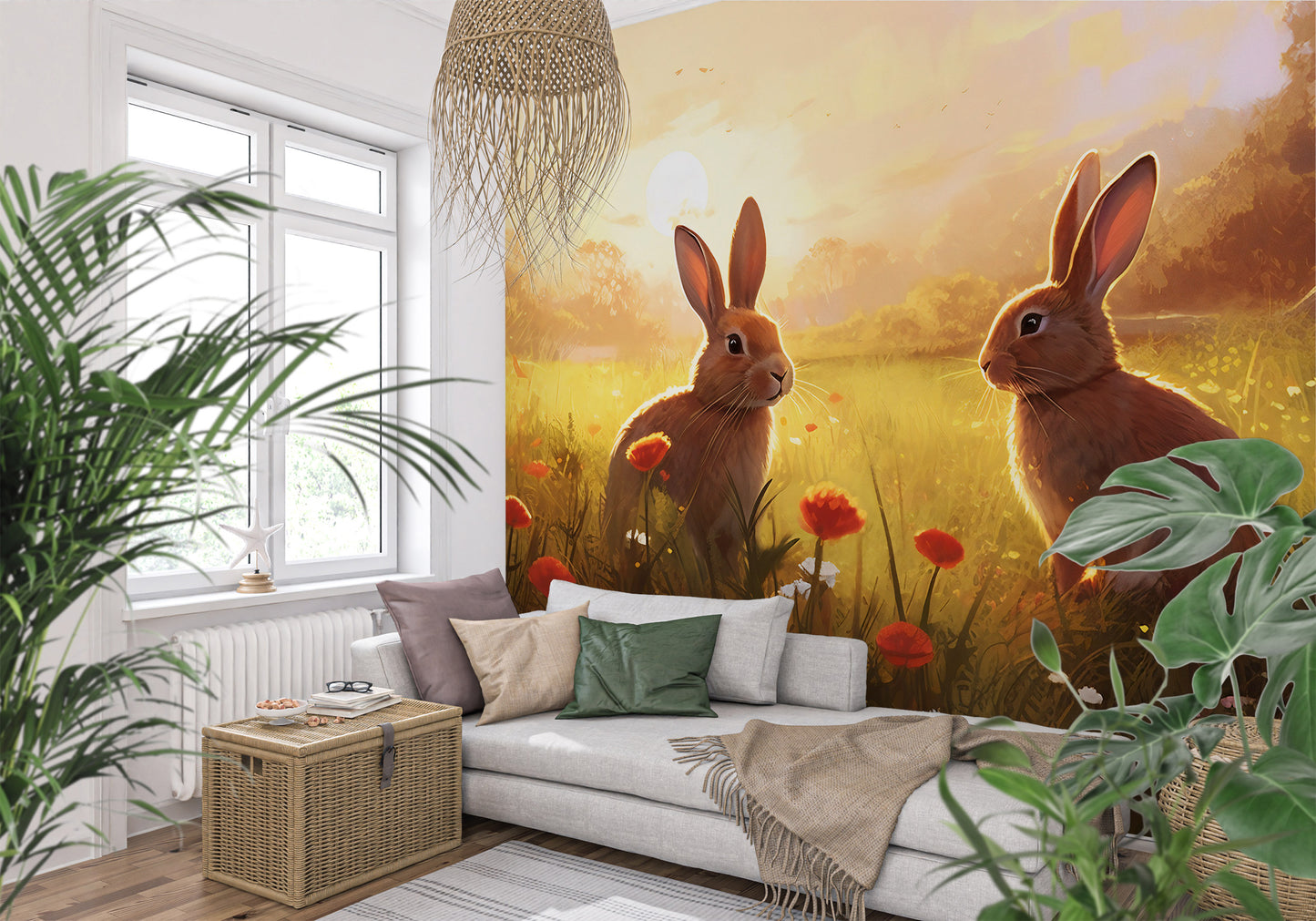 Nature-Inspired Rabbit Mural for Girls' Room