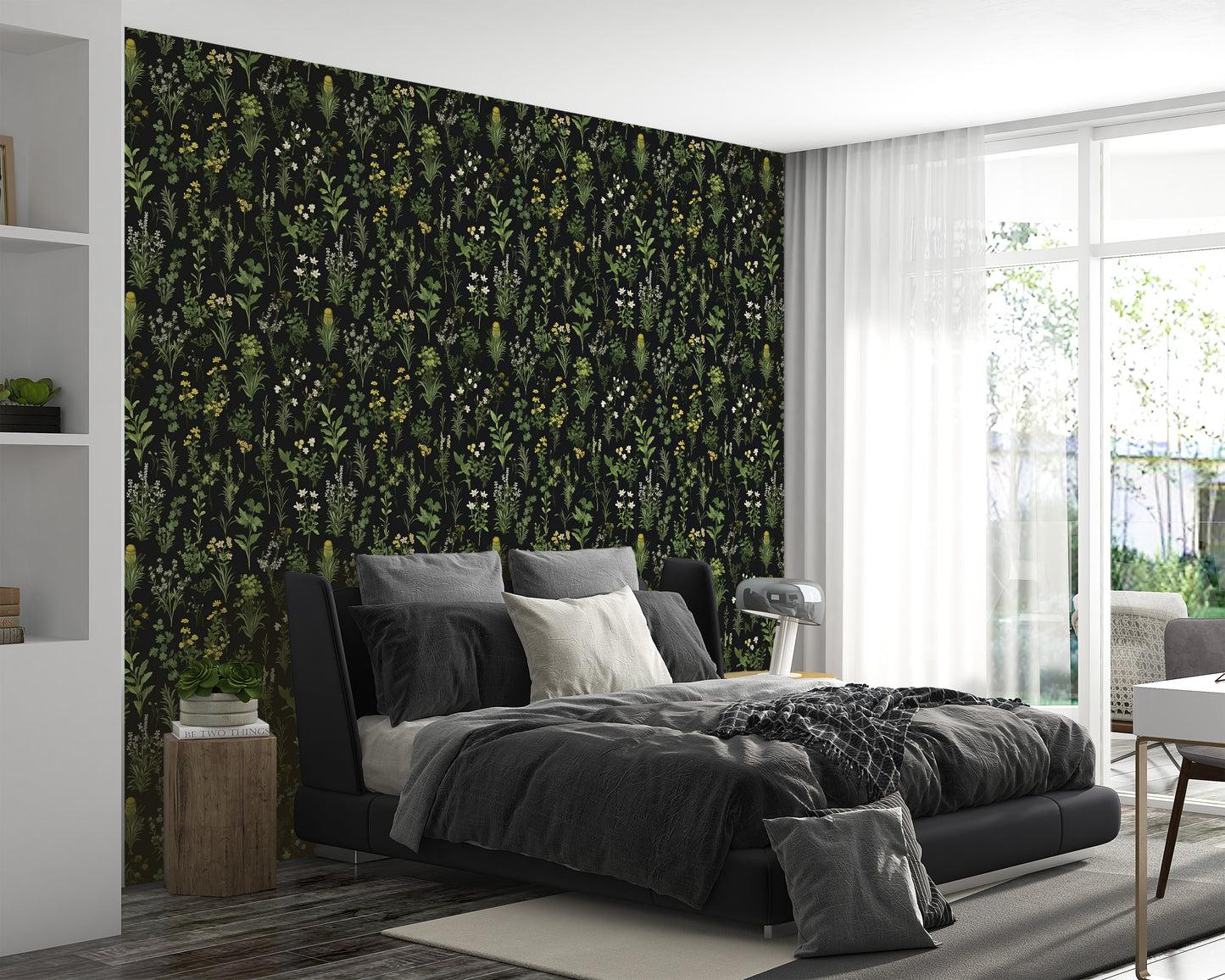 Dark Flower Pattern Wall Covering
