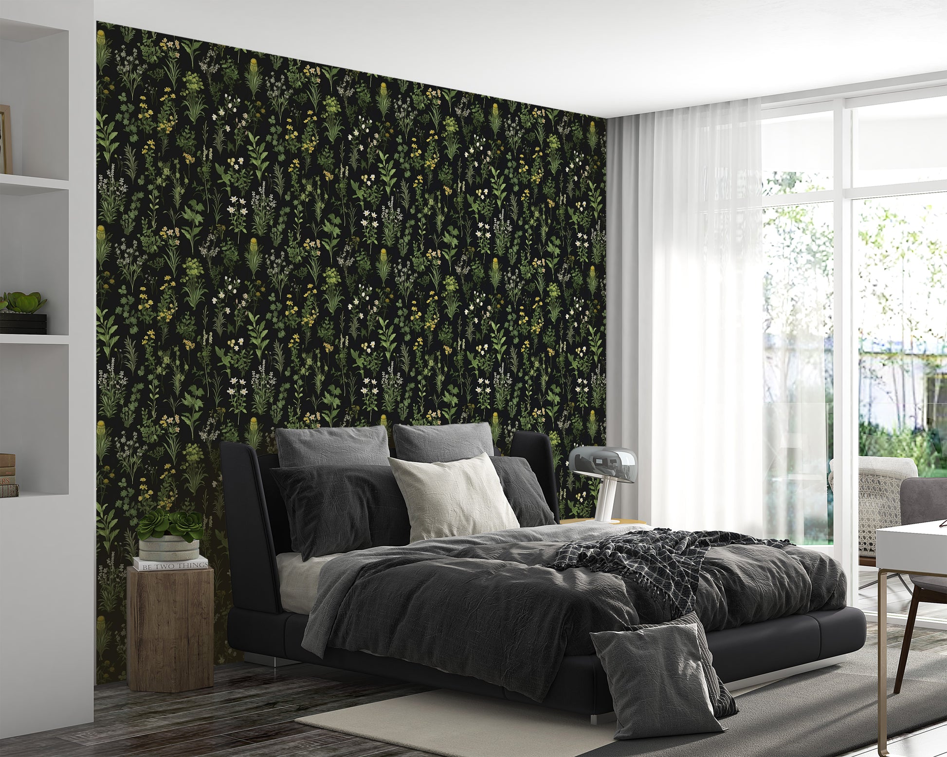 Dark Flower Pattern Wall Covering