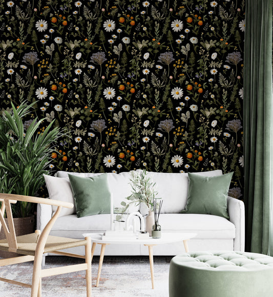 Dark Botanical Wallpaper for Walls