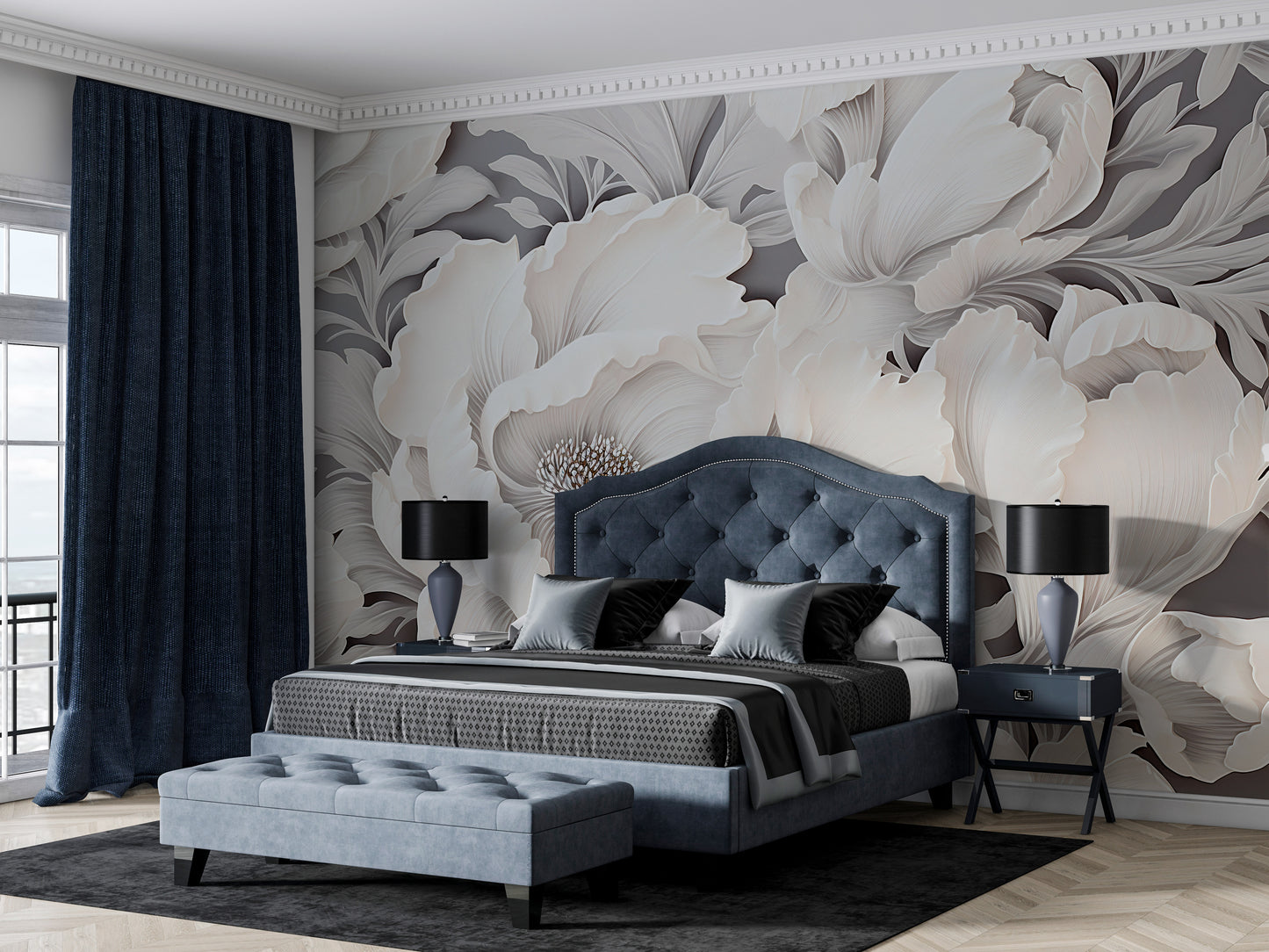 Serene White Peonies Wallpaper