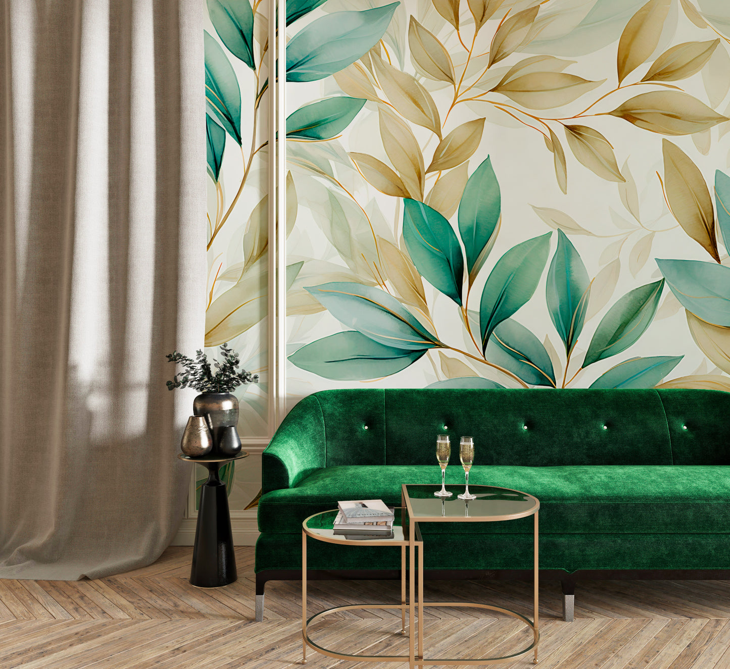 Minimalist Green and Gold Peel-and-Stick Decor