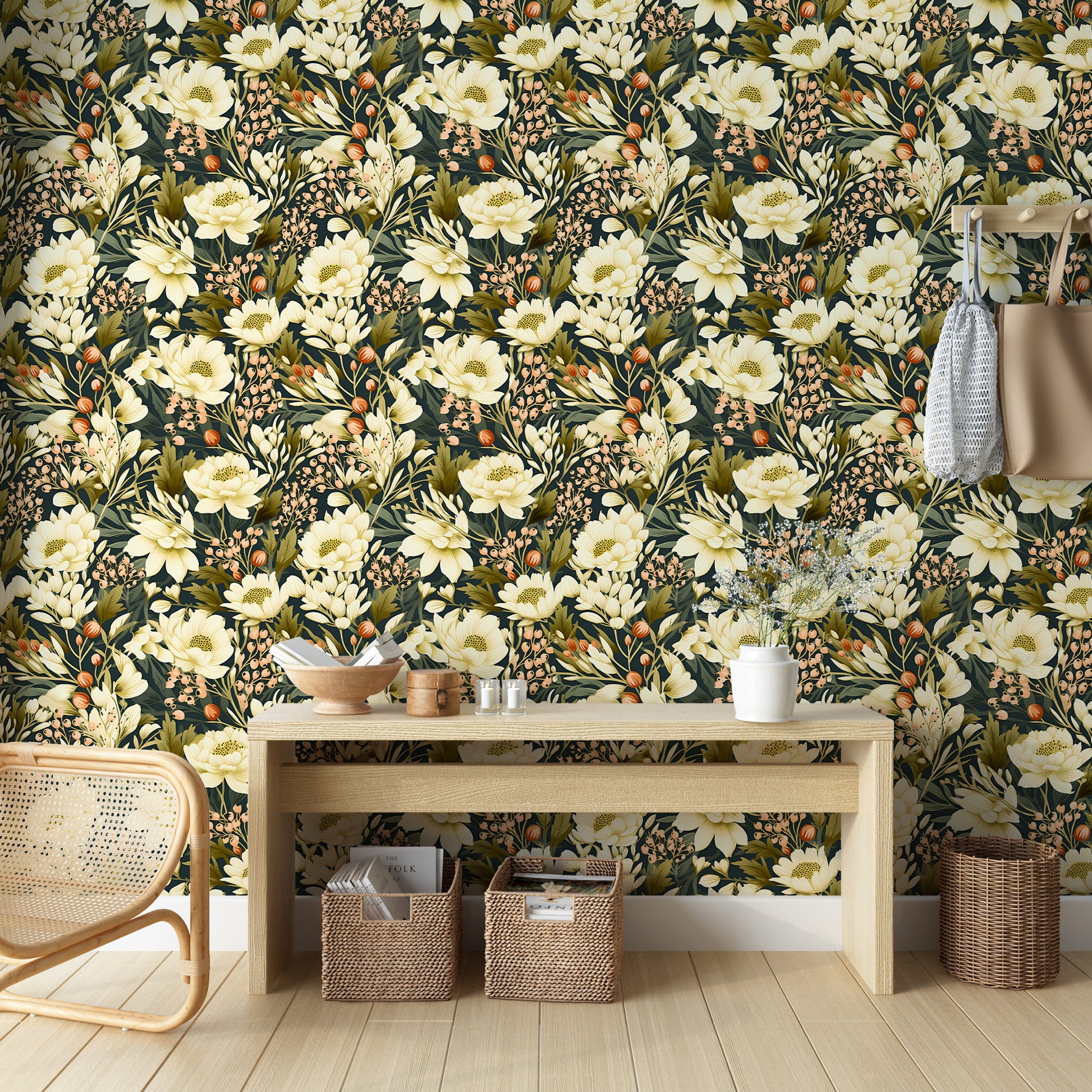 Dark Floral Pattern Removable Wallpaper