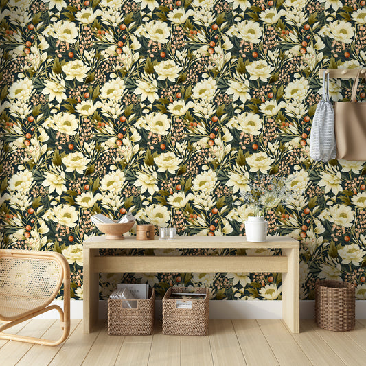 Dark Floral Pattern Removable Wallpaper
