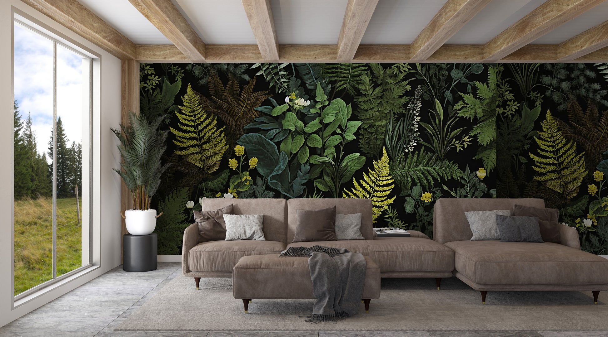 Vintage Fern Wall Covering - Dark Botanical Theme