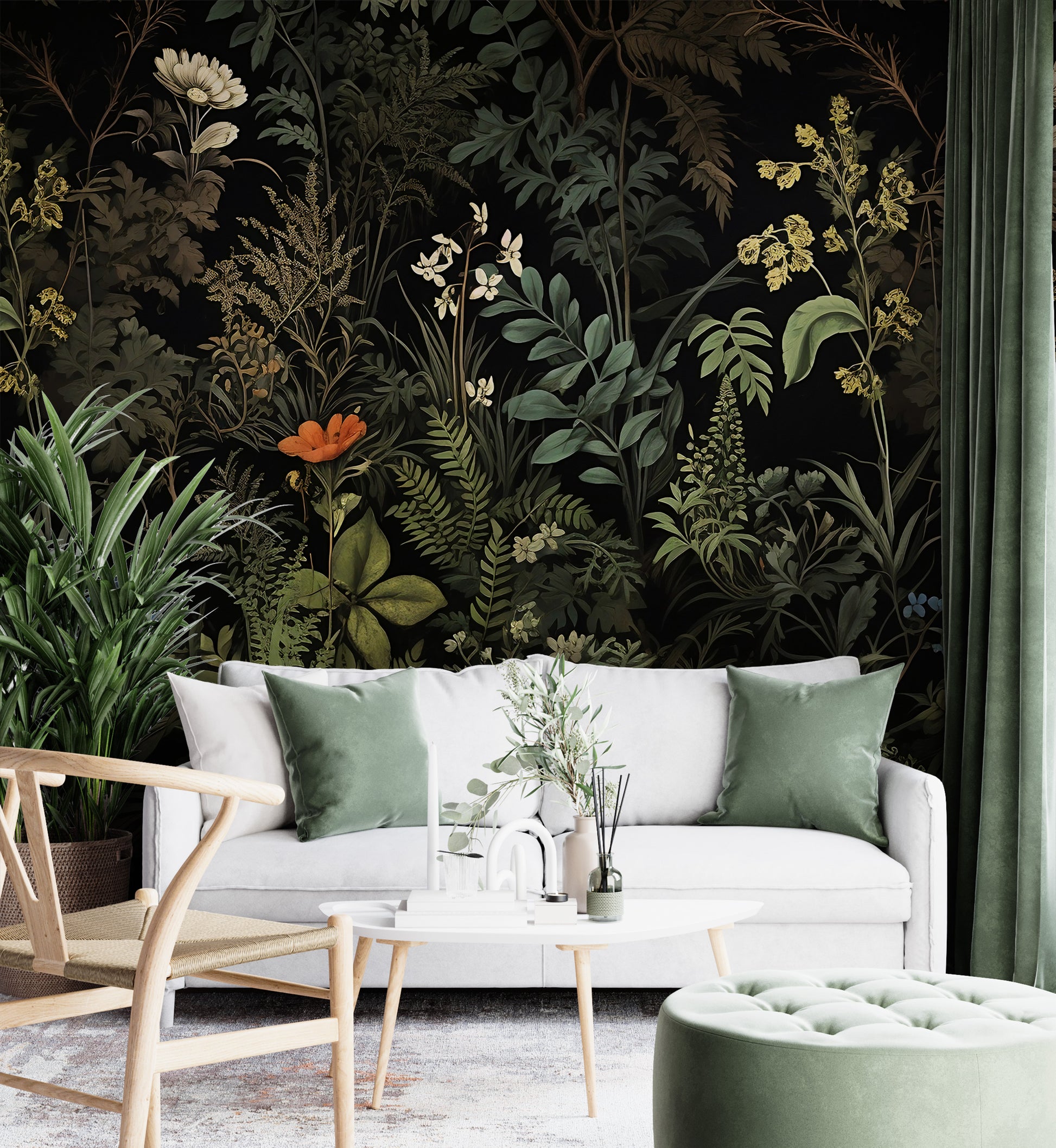 Vintage Fern Wall Covering - Dark Floral Theme
