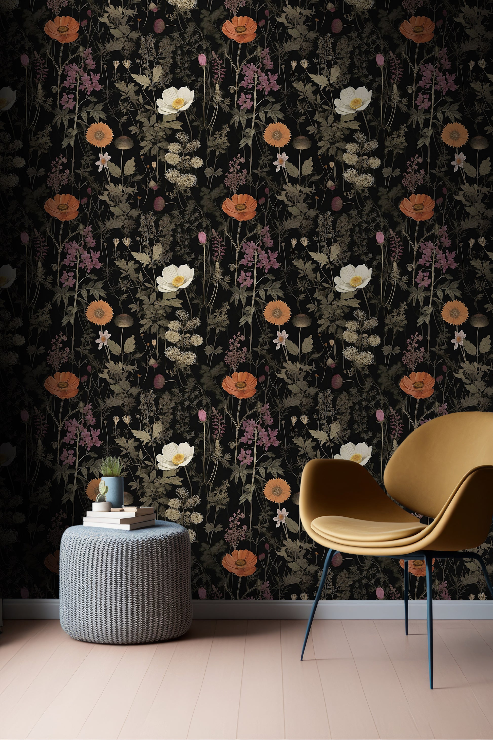 English Flower Peel and Stick Decor - Dark Floral Charm