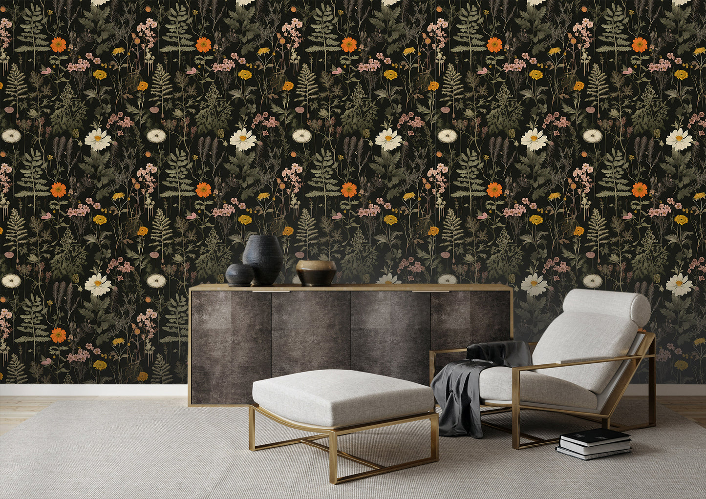 Removable Dark Flower Wallpaper - Peel and Stick Technology