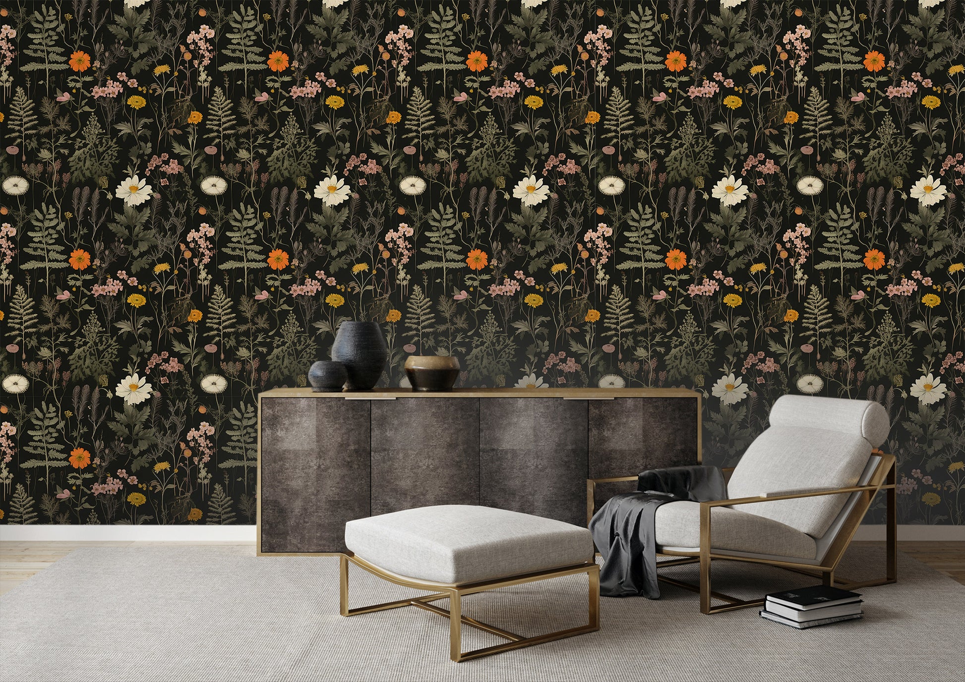 Removable Dark Flower Wallpaper - Peel and Stick Technology