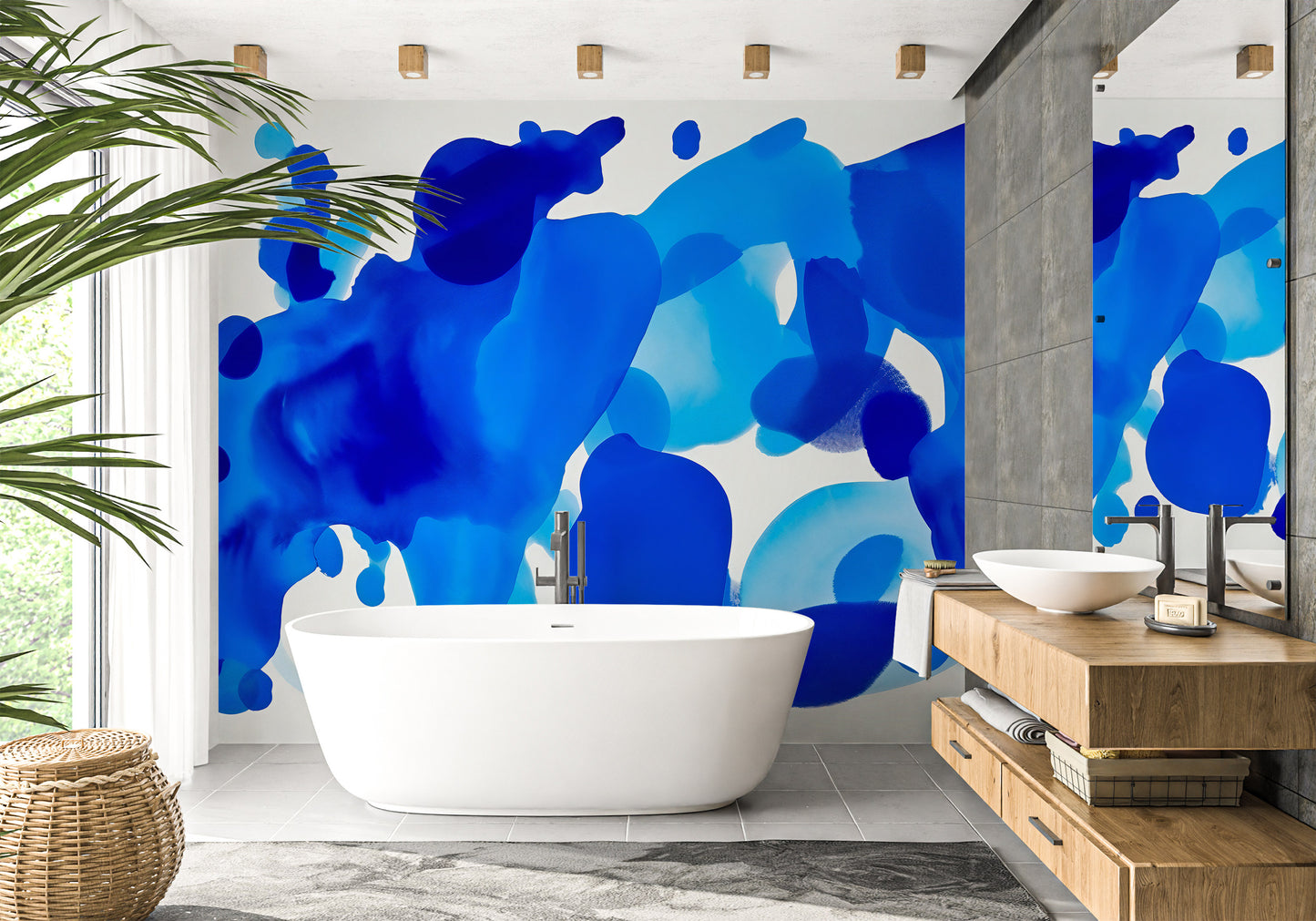 Brush Strokes Mural | Blue Abstract Matisse Wallpaper | Blue Abstract Shape Wallpaper | Blue Abstract Mural | Peel & Stick Blue Mural