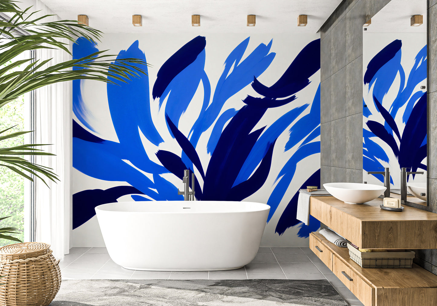 Brush Stroke Peel & Stick Wallpaper | Blue Brush Strokes Mural | Blue Abstract Mural | Brush Stroke Mural | Matisse Abstract Mural