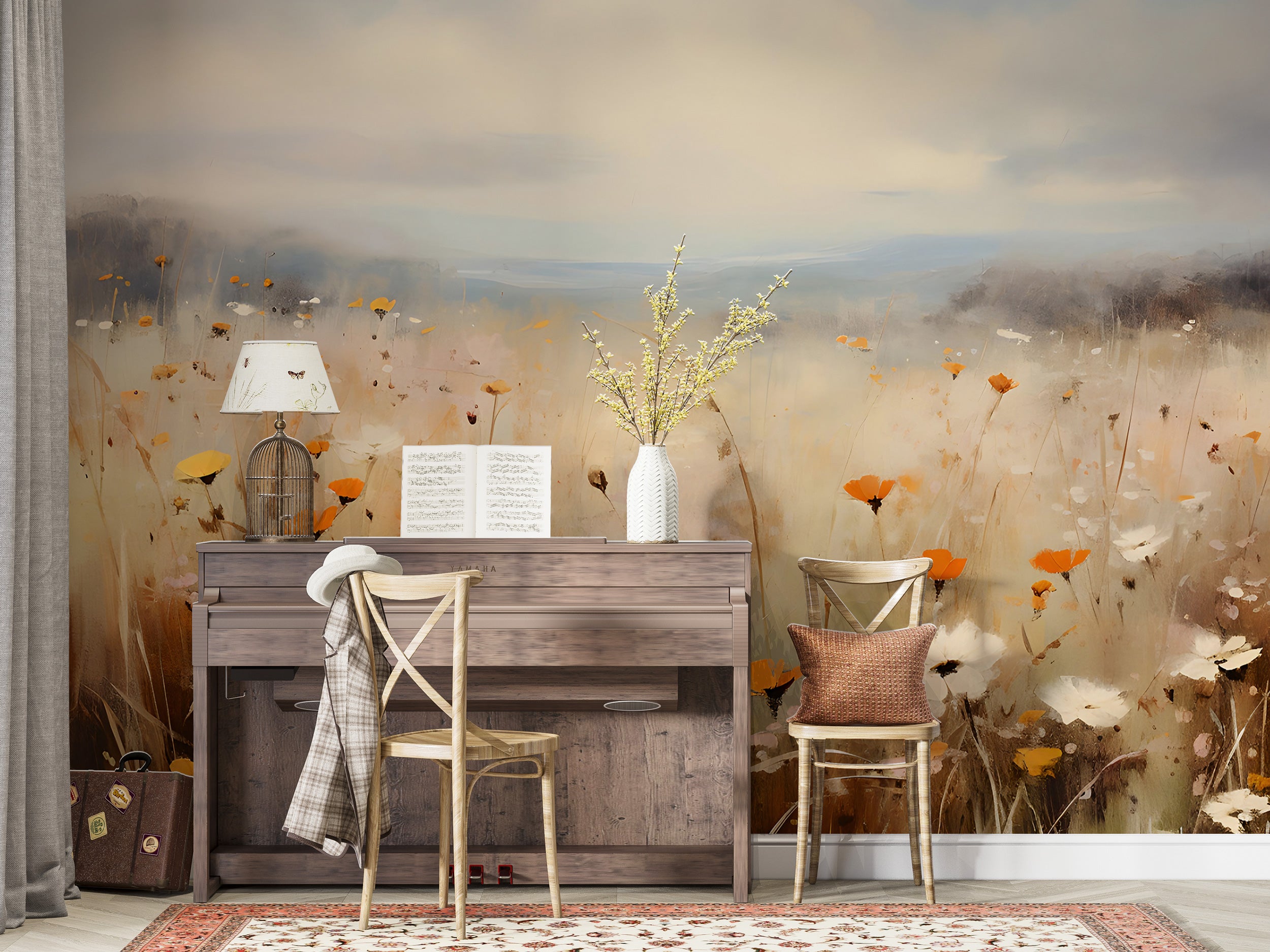 Meadow Floral Landscape Mural | Peel & Stick Wallpaper – Miami Walls ...