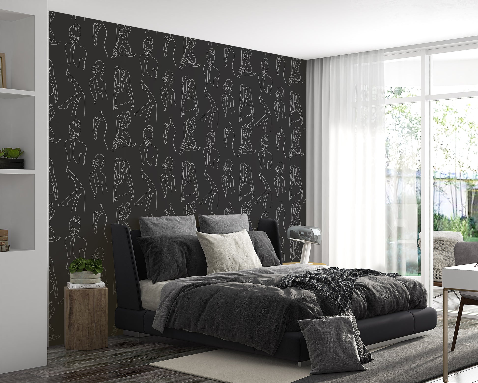 Transformative Line Art Mural for Creating an Artistic Focal Point