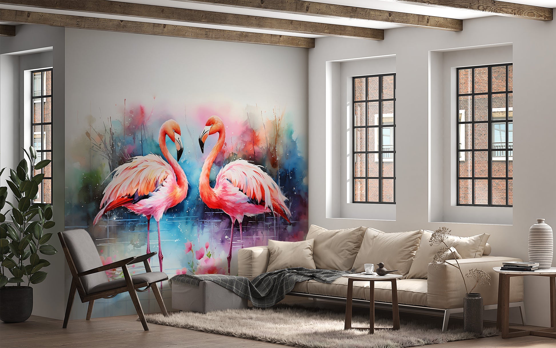 Self Adhesive Flamingo Mural for Effortless Wall Decor