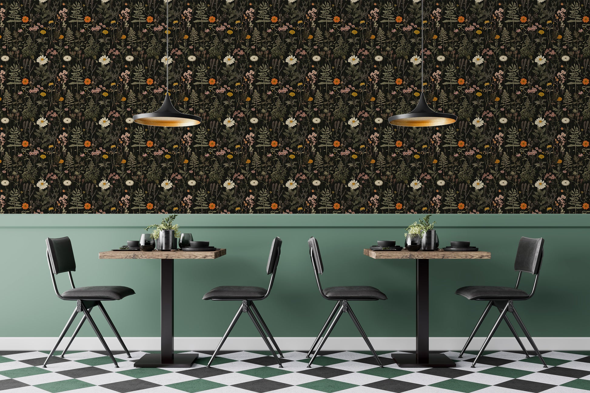 Nature-Inspired Dark Wildflower Mural - Eco-Friendly Materials