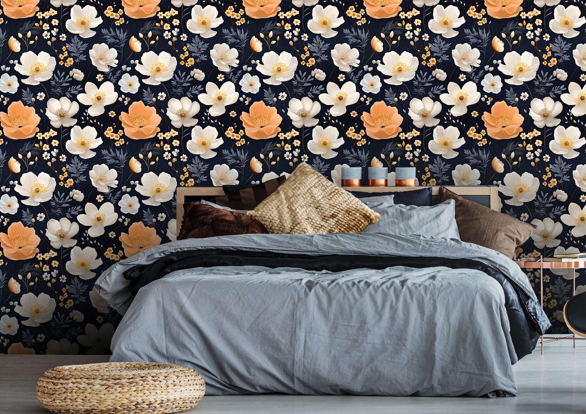 Elegant Peel and Stick Dark Floral Mural