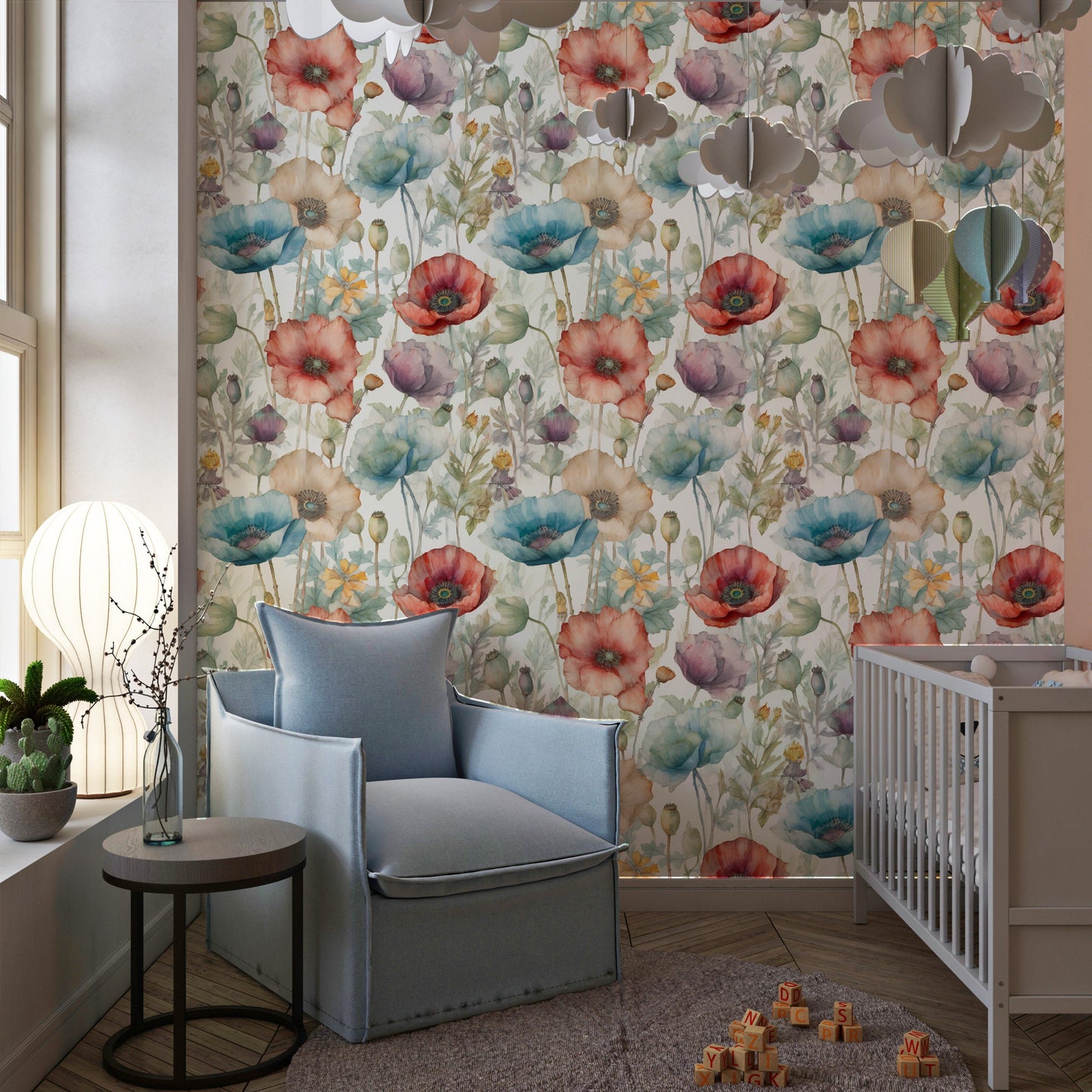 Poppy Flowers Wallpaper | Poppies Flowers Watercolor by Miami Walls and Decor | Peel & Stick Wallpaper, Removable and Renter Friendly