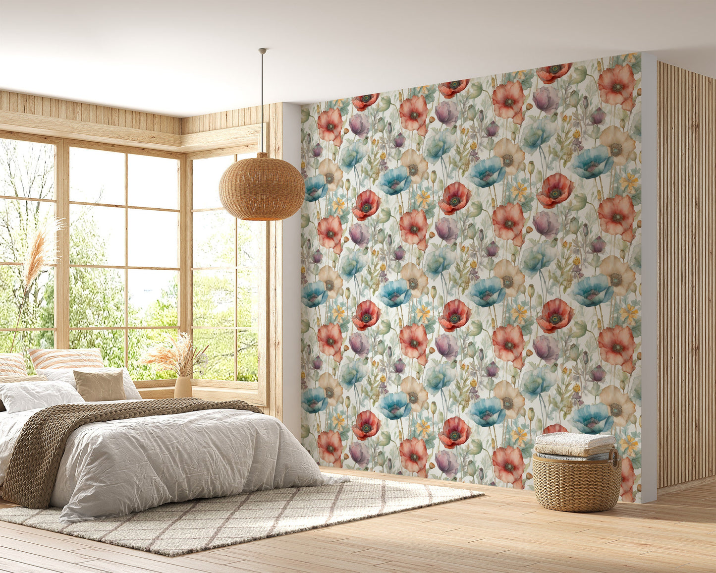 Poppy Flowers Wallpaper | Poppies Flowers Watercolor by Miami Walls and Decor | Peel & Stick Wallpaper, Removable and Renter Friendly