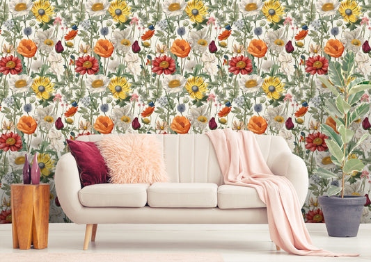 Summer Floral Wallpaper | Field Flowers by Miami Walls and Decor | Peel & Stick Wallpapers, Removable and Renter Friendly
