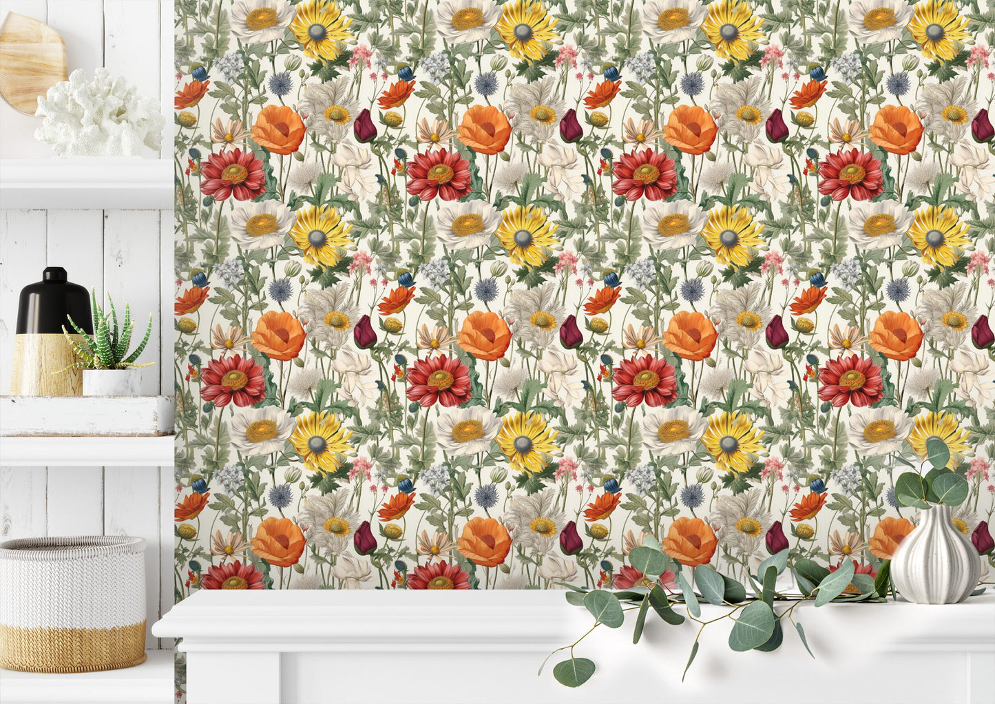 Summer Floral Wallpaper | Field Flowers by Miami Walls and Decor | Peel & Stick Wallpapers, Removable and Renter Friendly