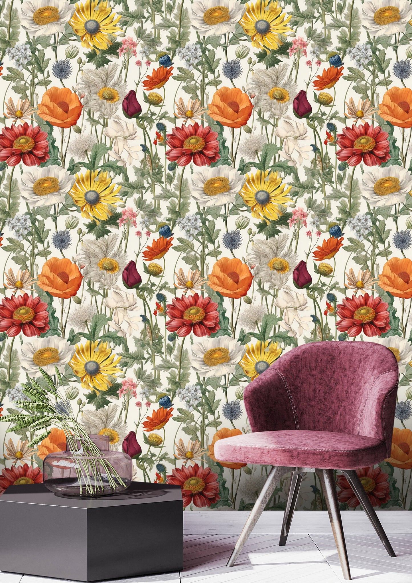 Summer Floral Wallpaper | Field Flowers by Miami Walls and Decor | Peel & Stick Wallpapers, Removable and Renter Friendly