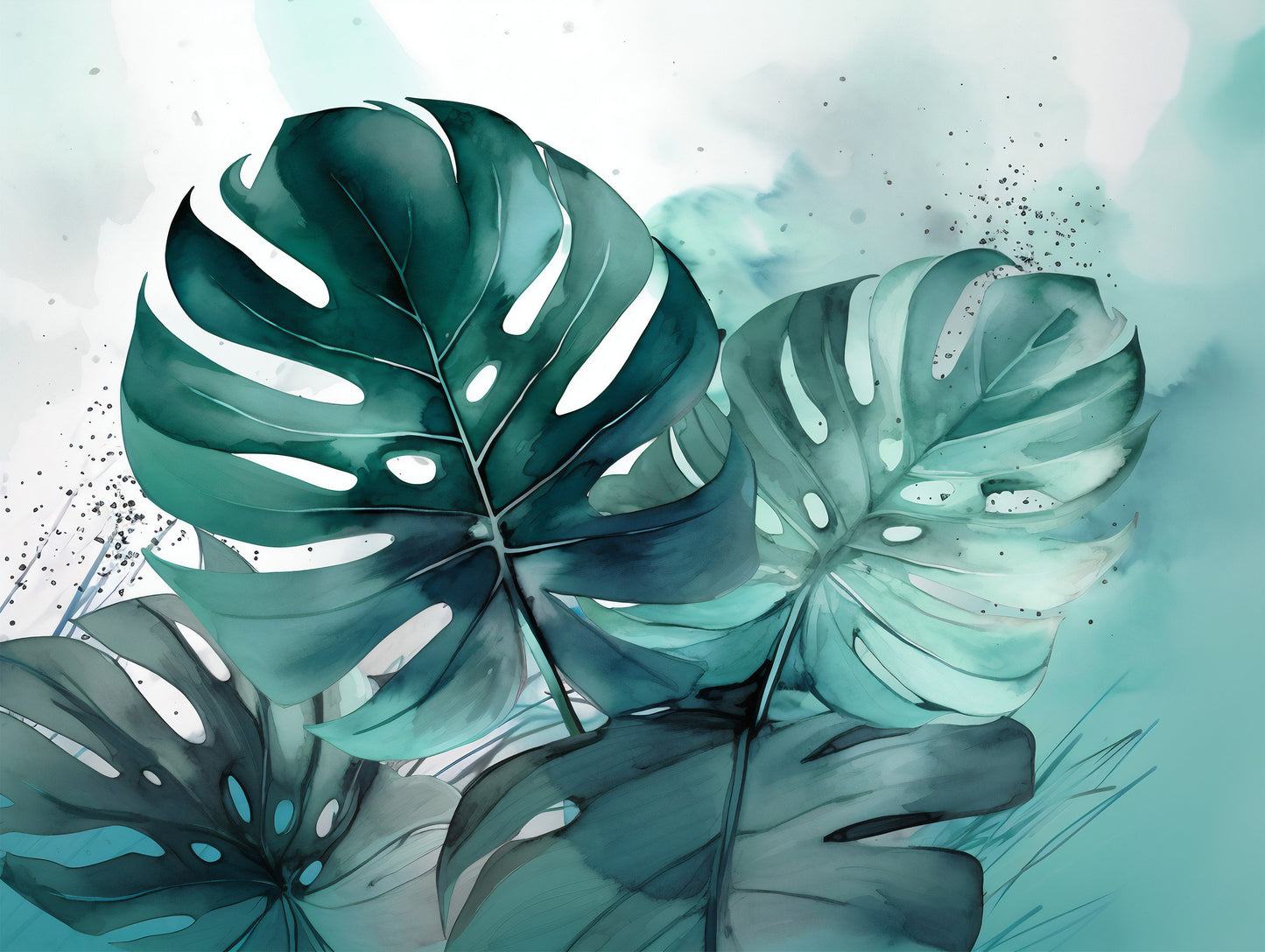 Green Monstera Leaf Peel and Stick Wallpaper | Tropical Watercolor Design by Miami Walls and Decor | Removable, Eco and Renter Friendly