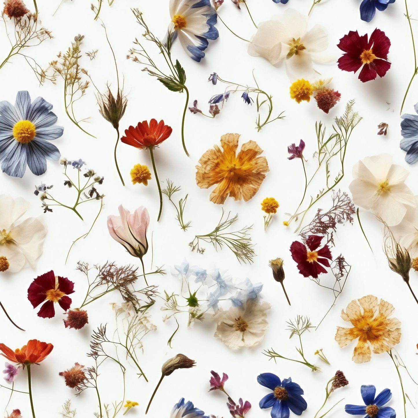 Pressed Floral Wallpaper | White Floral Removable Wallpaper | Botanic Flower Wallpaper | Peel and Stick Wildflower Wallpaper, Self Adhesive