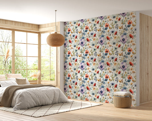 Wild Floral Wallpaper | Watercolor Flowers for kids room by Miami Walls and Decor | Peel & Stick Wallpaper, Removable and Renter Friendly