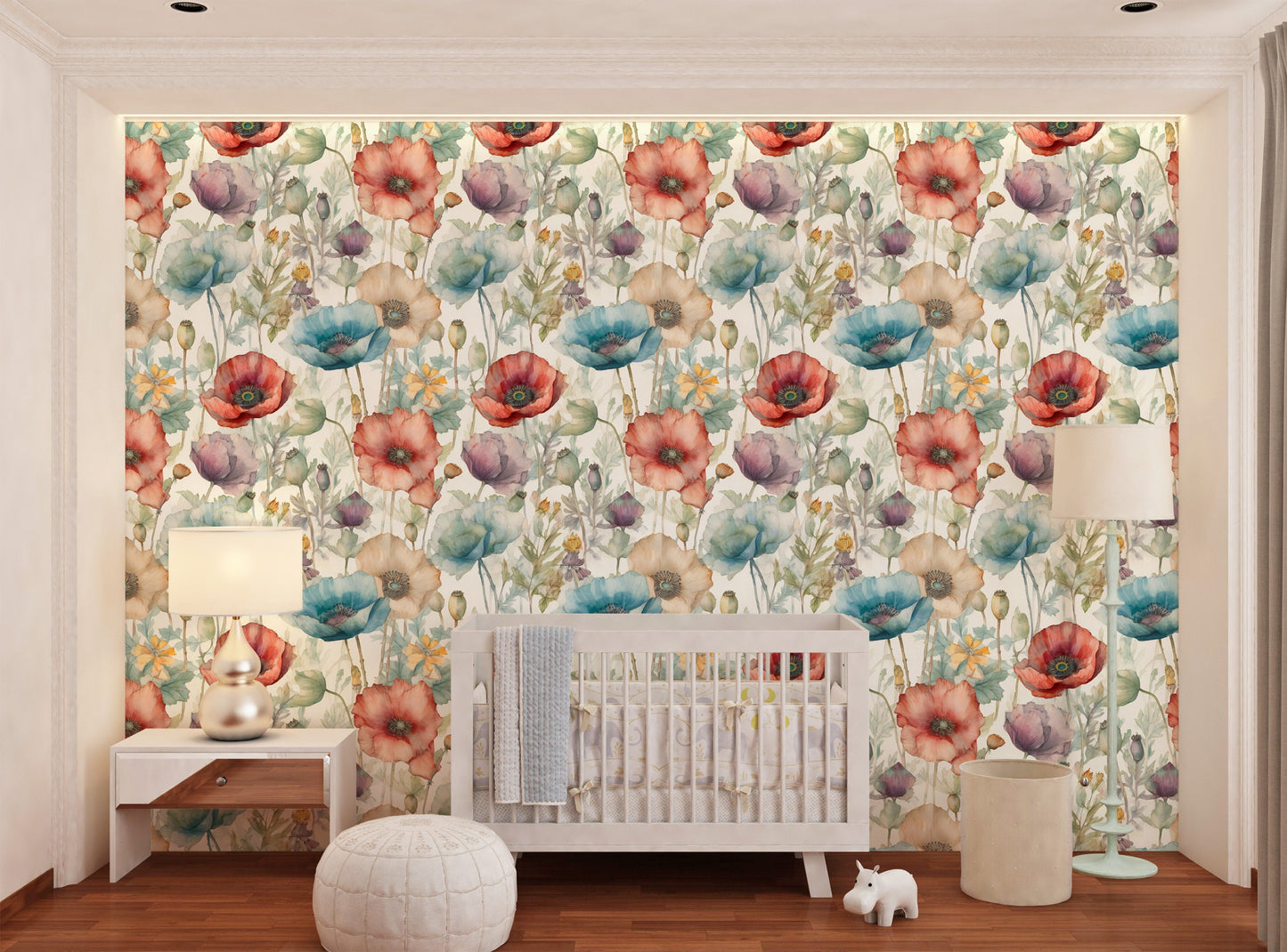 Poppy Flowers Wallpaper | Poppies Flowers Watercolor by Miami Walls and Decor | Peel & Stick Wallpaper, Removable and Renter Friendly