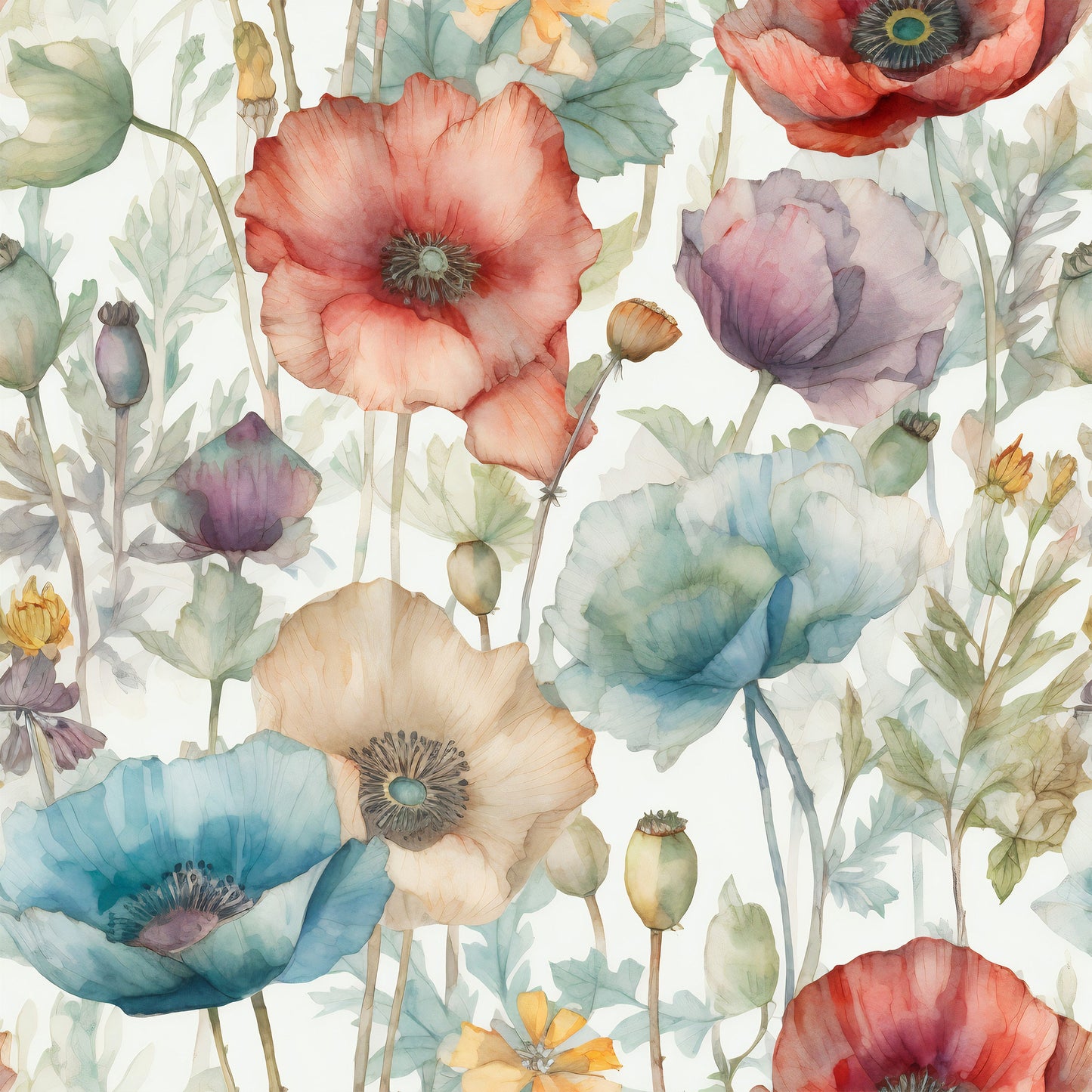 Poppy Flowers Wallpaper | Poppies Flowers Watercolor by Miami Walls and Decor | Peel & Stick Wallpaper, Removable and Renter Friendly