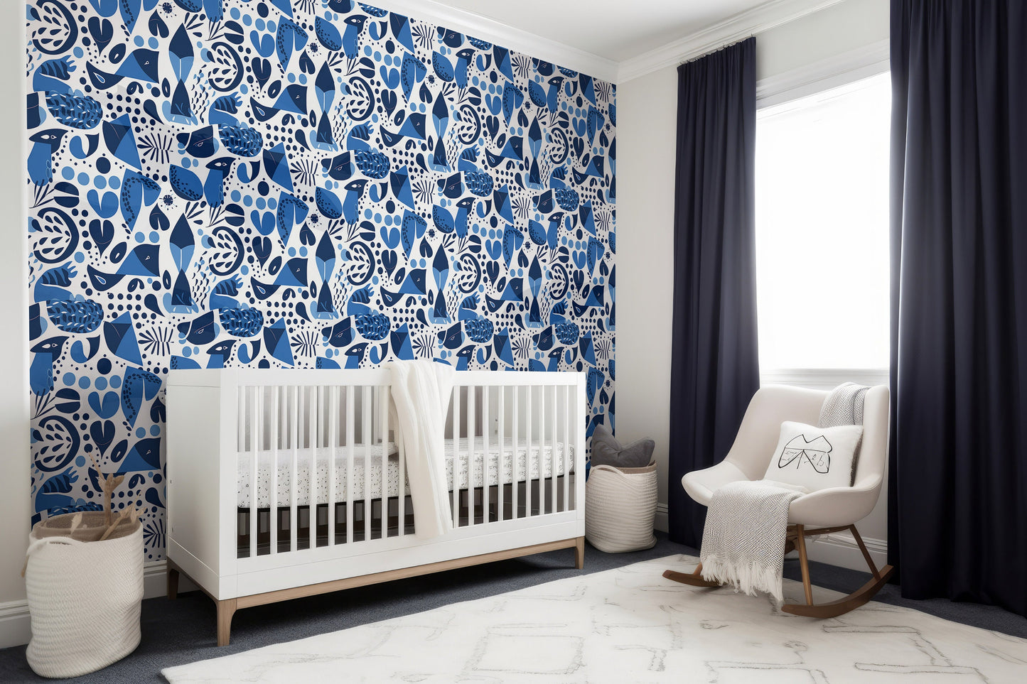 Abstract Shapes Wallpaper | Blue Abstract Pattern Wallpaper | Blue Cuts Out by Matisse | Abstract Shapes Removable Wallpaper | Peel & Stick