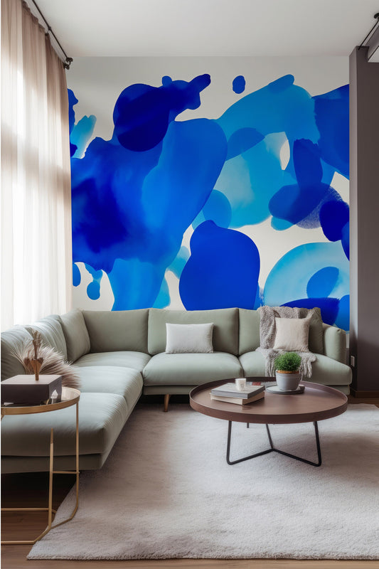 Brush Strokes Mural | Blue Abstract Matisse Wallpaper | Blue Abstract Shape Wallpaper | Blue Abstract Mural | Peel & Stick Blue Mural