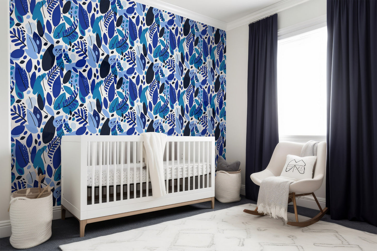 Abstract Blue Leaf Wallpaper | Abstract Blue Floral Wallpaper | Abstract Removable Self Adhesive Wallpaper Roll | Peal and Stick Wallpaper