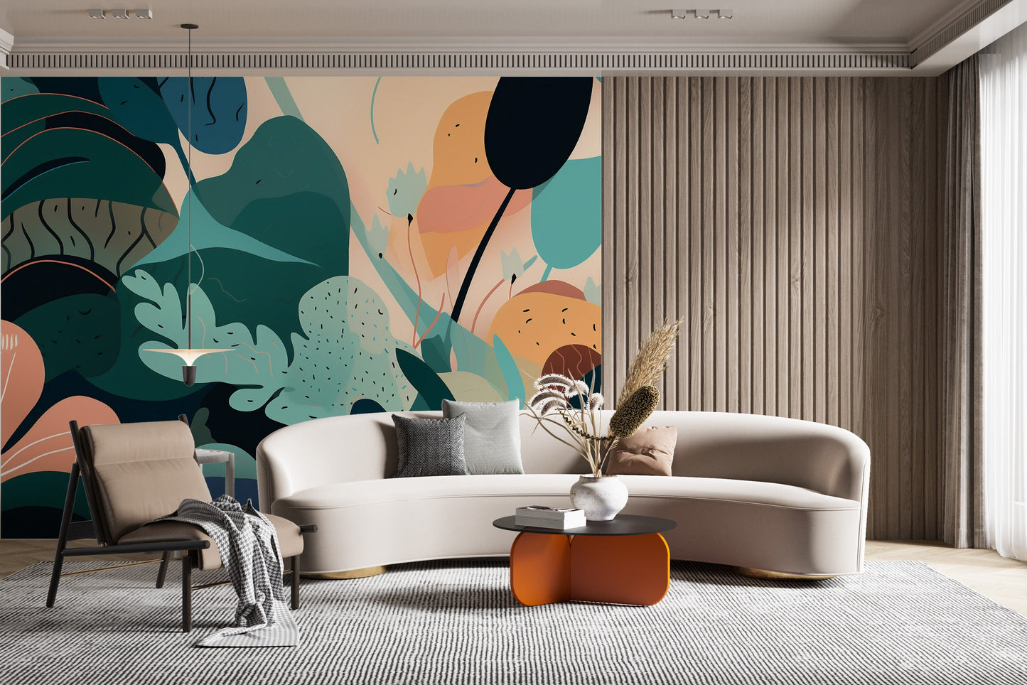 Abstract Wallpaper Mural with Delicate Matisse-Inspired Shapes. Easy-to-Apply Peel and Stick.