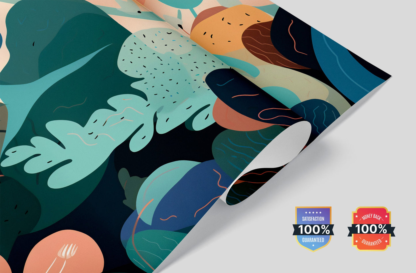Abstract Wallpaper Mural with Delicate Matisse-Inspired Shapes. Easy-to-Apply Peel and Stick.