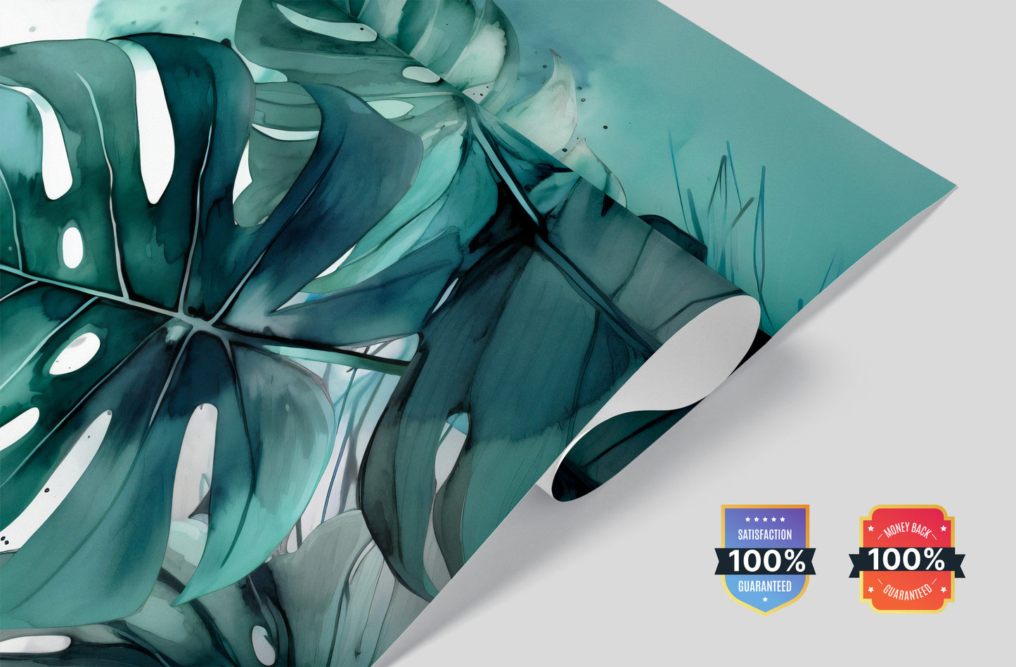Green Monstera Leaf Peel and Stick Wallpaper | Tropical Watercolor Design by Miami Walls and Decor | Removable, Eco and Renter Friendly