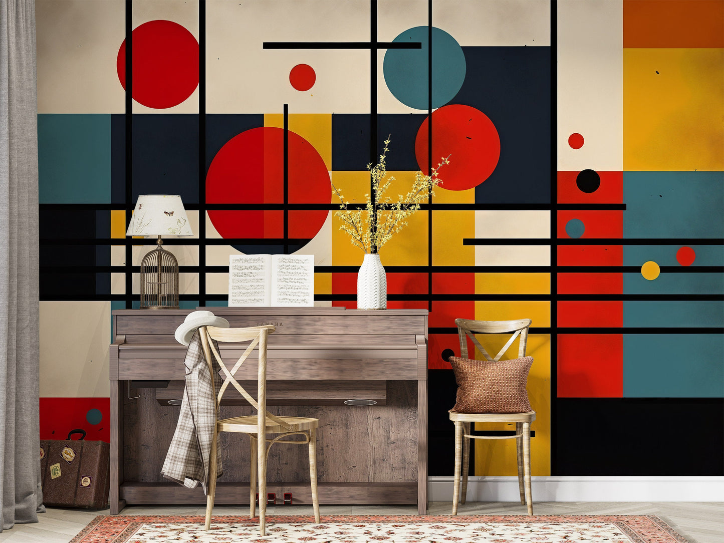 Mondrian Wallpaper | Colourful Geometric Removable Wallpaper | Abstract Art Peel and Stick Wallpaper | Geometrical Colorful Mural | PVC Free