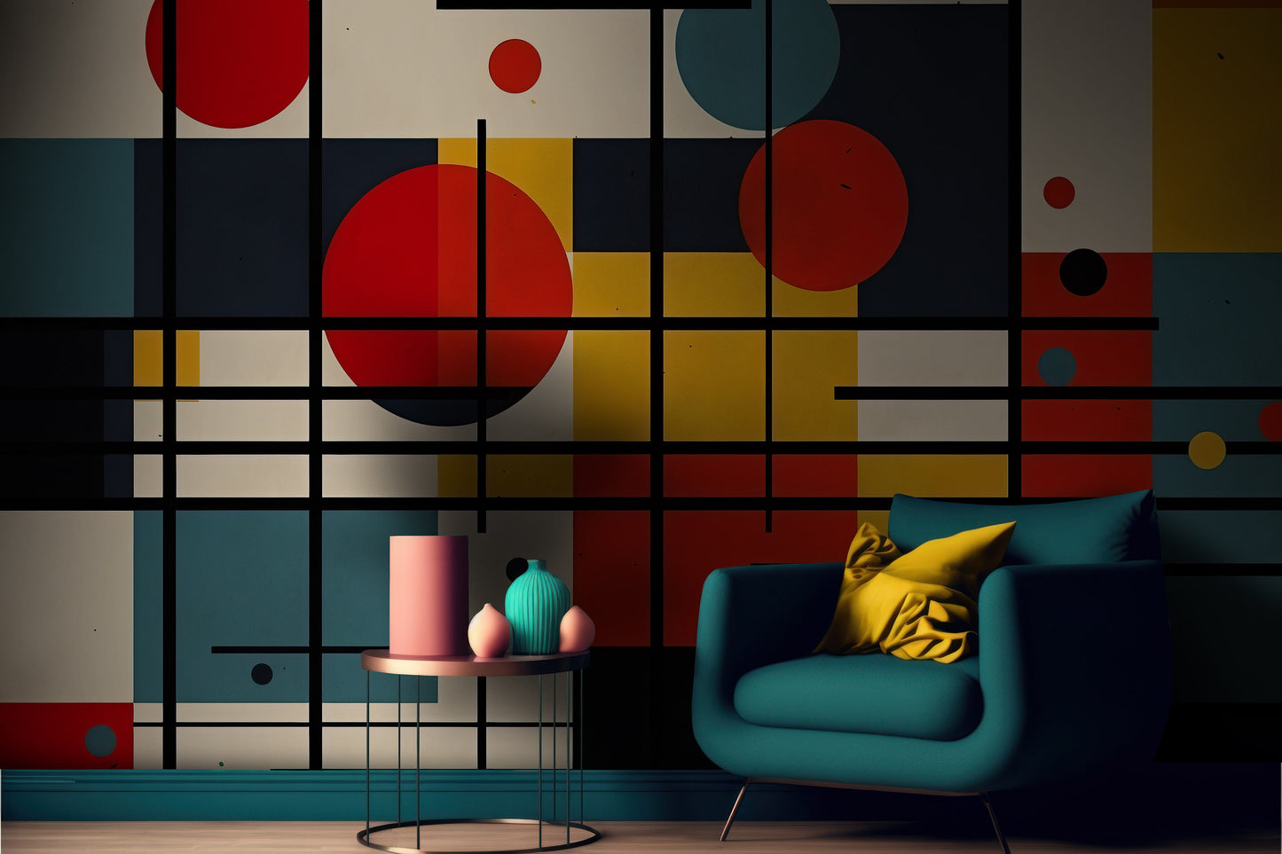 Mondrian Wallpaper | Colourful Geometric Removable Wallpaper | Abstract Art Peel and Stick Wallpaper | Geometrical Colorful Mural | PVC Free