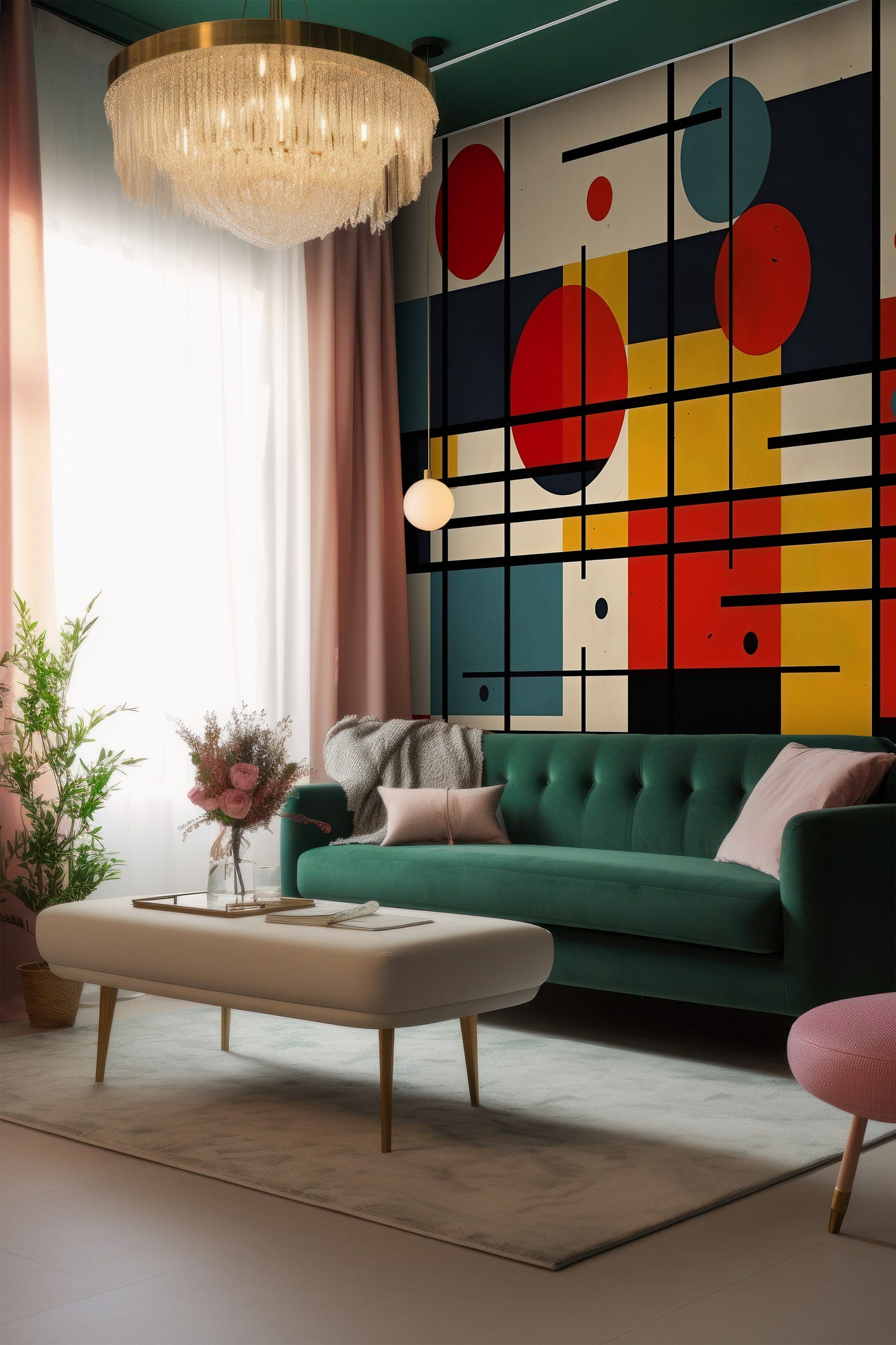 Mondrian Wallpaper | Colourful Geometric Removable Wallpaper | Abstract Art Peel and Stick Wallpaper | Geometrical Colorful Mural | PVC Free
