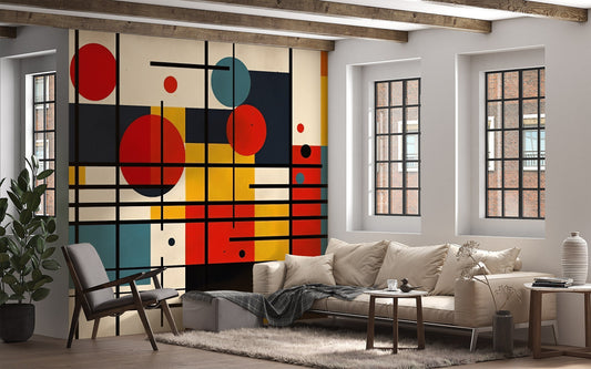 Mondrian Wallpaper | Colourful Geometric Removable Wallpaper | Abstract Art Peel and Stick Wallpaper | Geometrical Colorful Mural | PVC Free