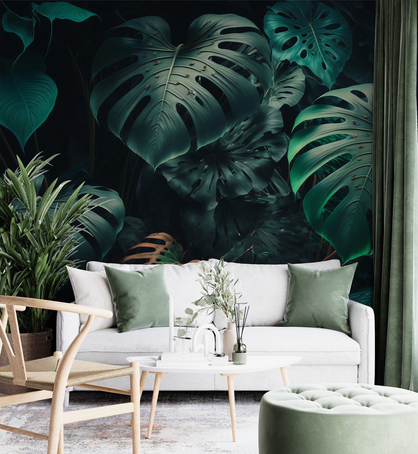 Tropical Wallpaper | Monstera Leaf Mural | Green Jungle Peel & Stick Wallpaper, Removable and Renter Friendly by Miami Walls and Decor