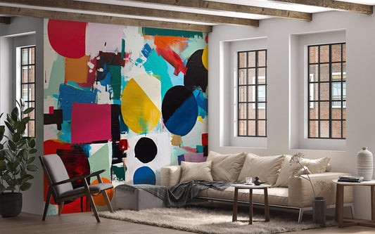 Oil Painting Abstract Mural | Abstract Shapes Peel and Stick Mural | Colourful Abstract Wallpaper for Living Room | Removable Wallpaper
