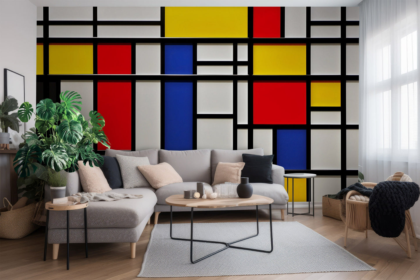 Mondrian Wallpaper | Colourful Geometric Removable Wallpaper | Abstract Art Peel and Stick Wallpaper | Neoplasticism Mural | Eco-friendly