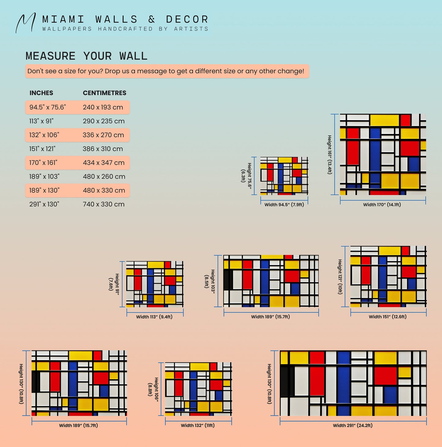 Mondrian Wallpaper | Colourful Geometric Removable Wallpaper | Abstract Art Peel and Stick Wallpaper | Neoplasticism Mural | Eco-friendly