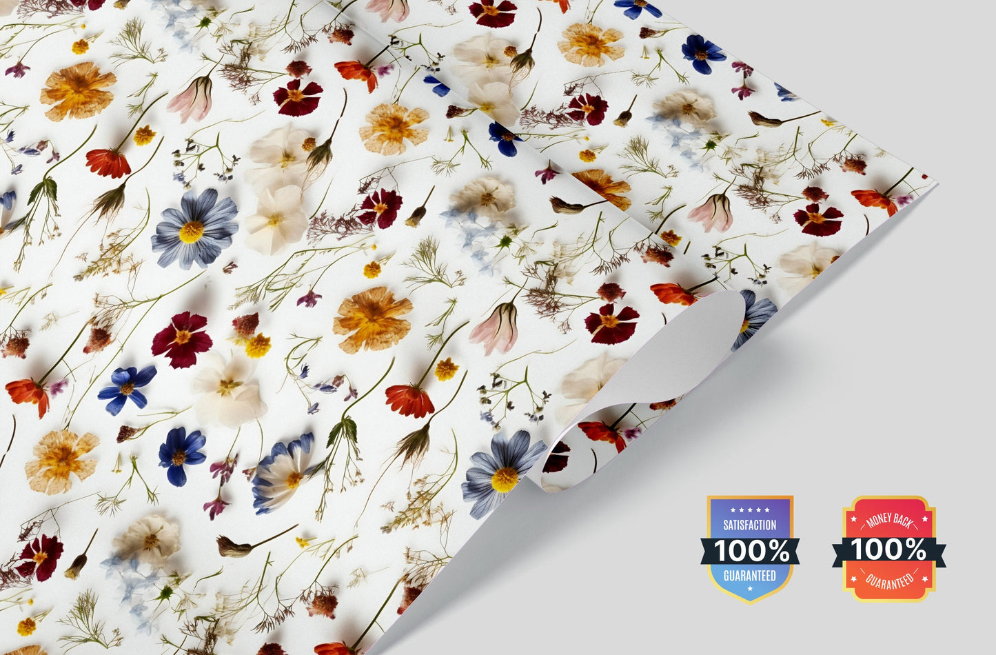 Pressed Floral Wallpaper | White Floral Removable Wallpaper | Botanic Flower Wallpaper | Peel and Stick Wildflower Wallpaper, Self Adhesive