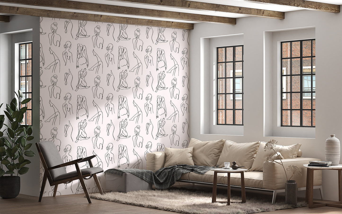 Female Body Wallpaper | Line Art Removable Peel & Stick Wallpaper | Female Body Line Art Decor | Minimalistic Art Peel and Stick Wallpaper