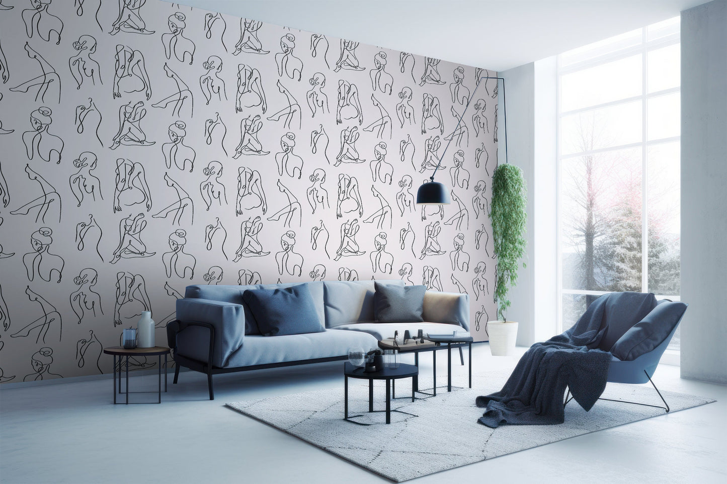 Female Body Wallpaper | Line Art Removable Peel & Stick Wallpaper | Female Body Line Art Decor | Minimalistic Art Peel and Stick Wallpaper