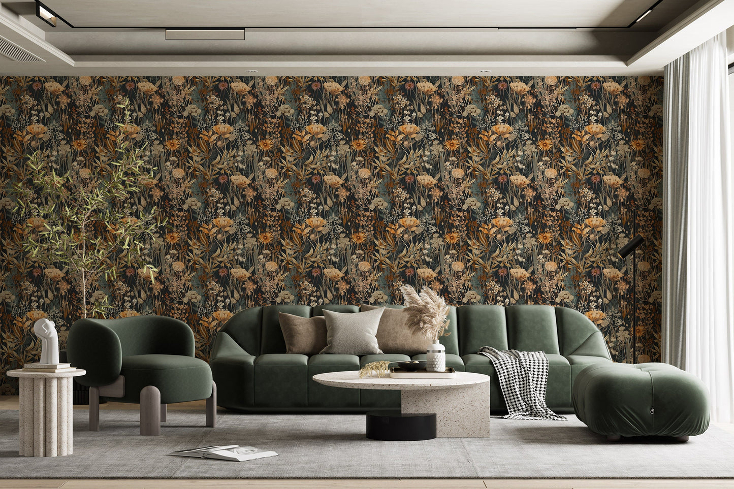 Dark Botanical Wallpaper | Removable Dark Floral Pattern Wallpaper | Botanical Pattern Wallpaper | Peel & Stick Botanical Wallpaper