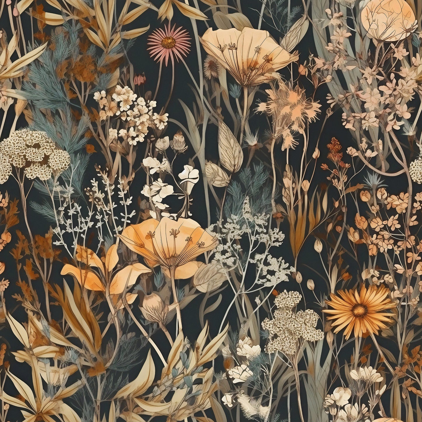 Dark Botanical Wallpaper | Removable Dark Floral Pattern Wallpaper | Botanical Pattern Wallpaper | Peel & Stick Botanical Wallpaper