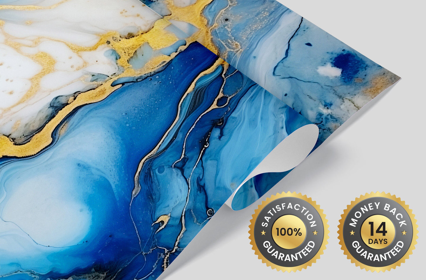 Alcohol Ink Painting Wallpaper | Abstract Watercolor Mural | Blue and Gold Marble, Peel & Stick Wallpaper, Removable Wallpaper Mural